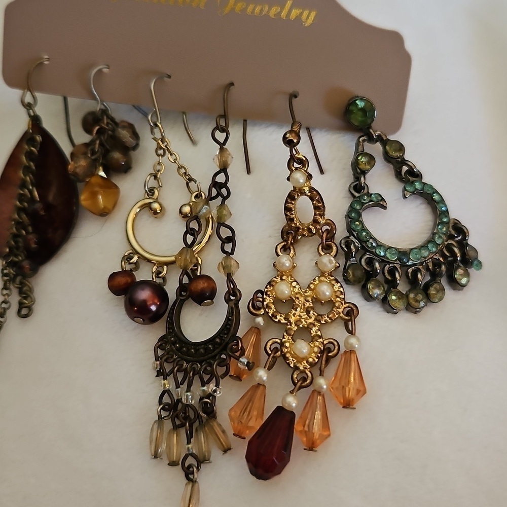 Vtg Set of Six Single Boho Gypsy Chandalier Dangle Hook Earrings - Picture 3 of 4